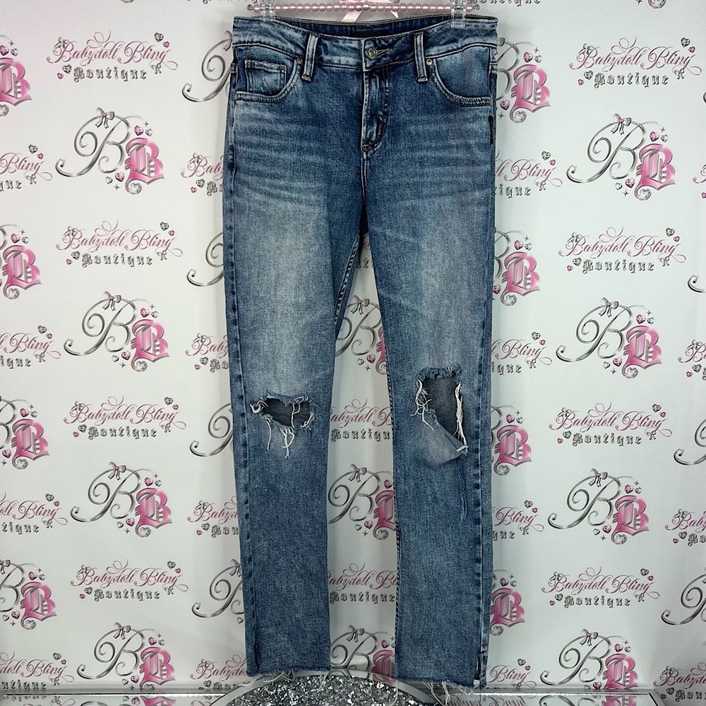 Silver jeans co jeans ripped denim Stylish Blue Distressed Women Jeans
